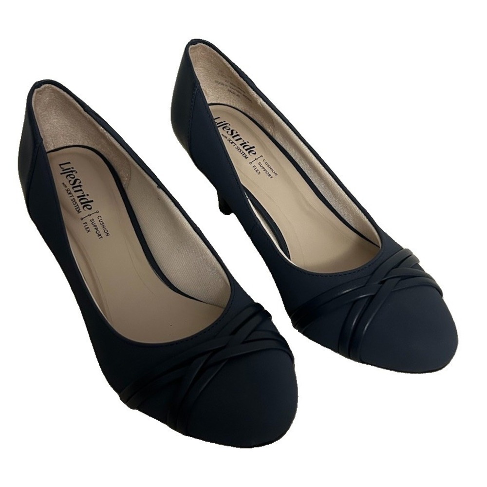 Life Stride Pascal Navy Women's Crossover Strap Dress Heels size 5.5M EB1-SB-5